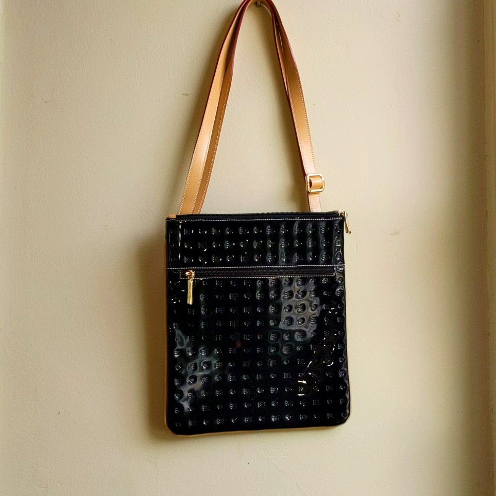 Arcadia black patent crossbody bag.  Made in Italy. Never used.